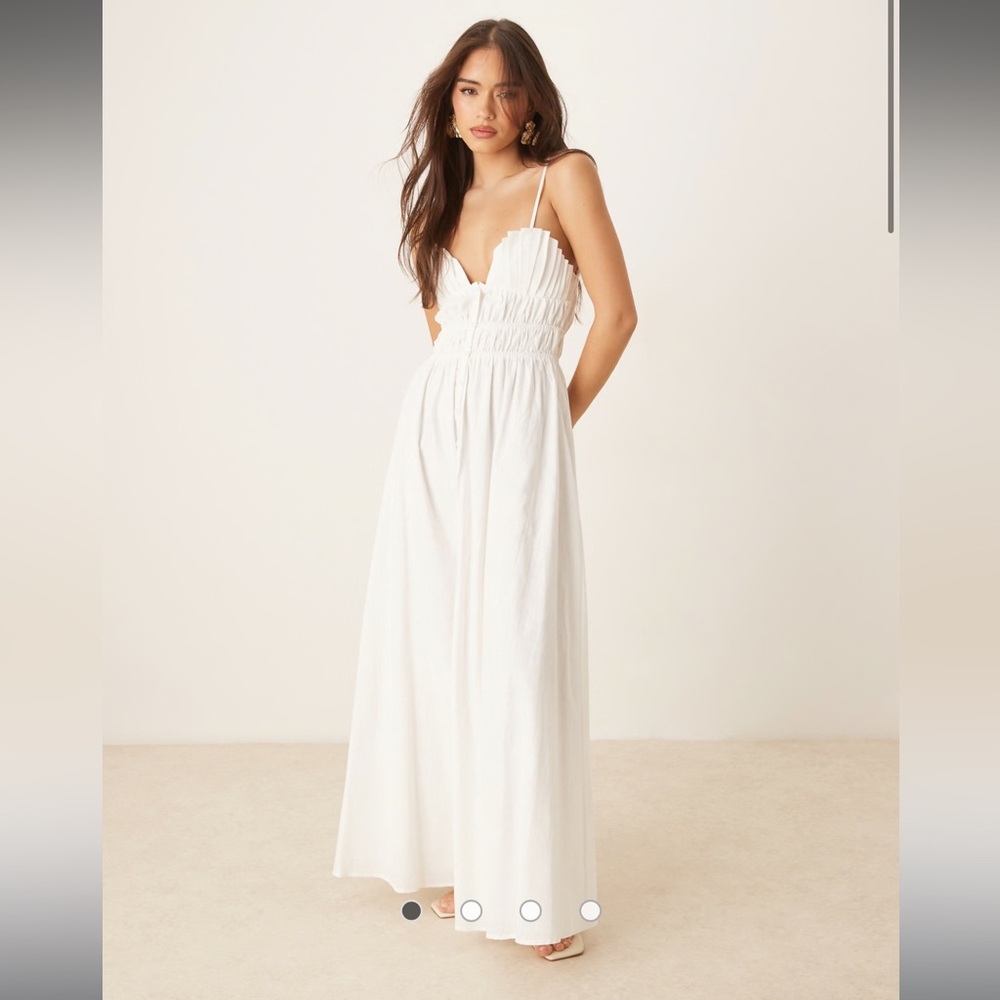 White Maxi Sundress with Smocked Bodice - Women